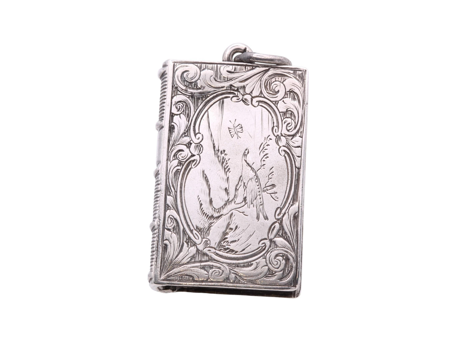 Antique Sterling Silver Book Shaped Vinaigrette Pendant Locket, 1867
