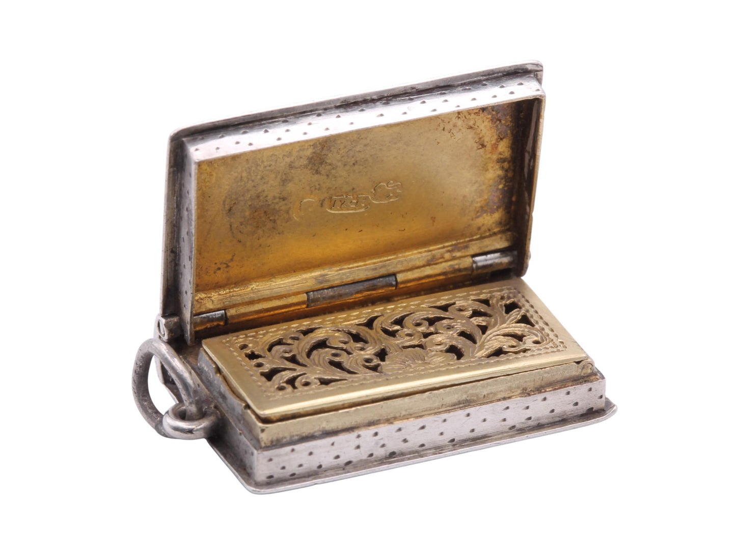 Antique Sterling Silver Book Shaped Vinaigrette Pendant Locket, 1867