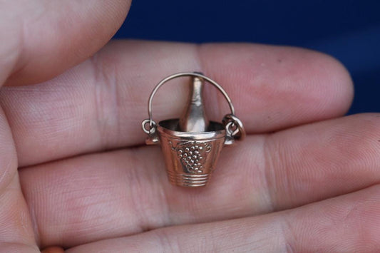 Vintage 9ct Gold Champagne Bucket Celebration Charm, 1963