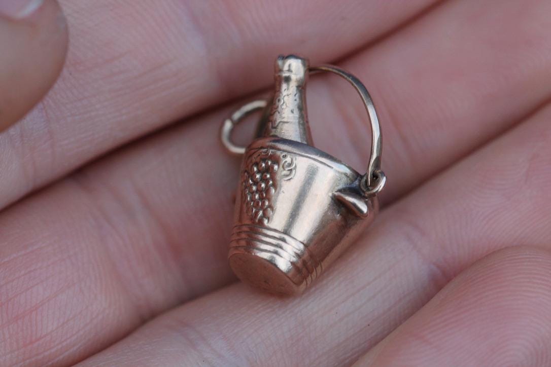 Vintage 9ct Gold Champagne Bucket Celebration Charm, 1963