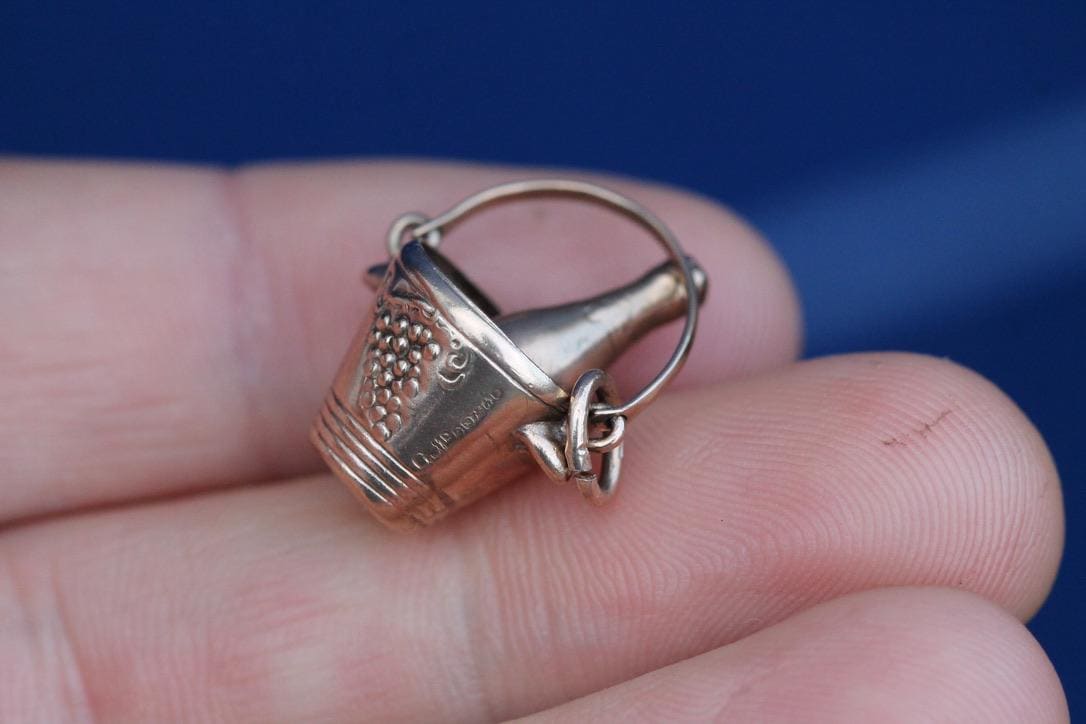 Vintage 9ct Gold Champagne Bucket Celebration Charm, 1963