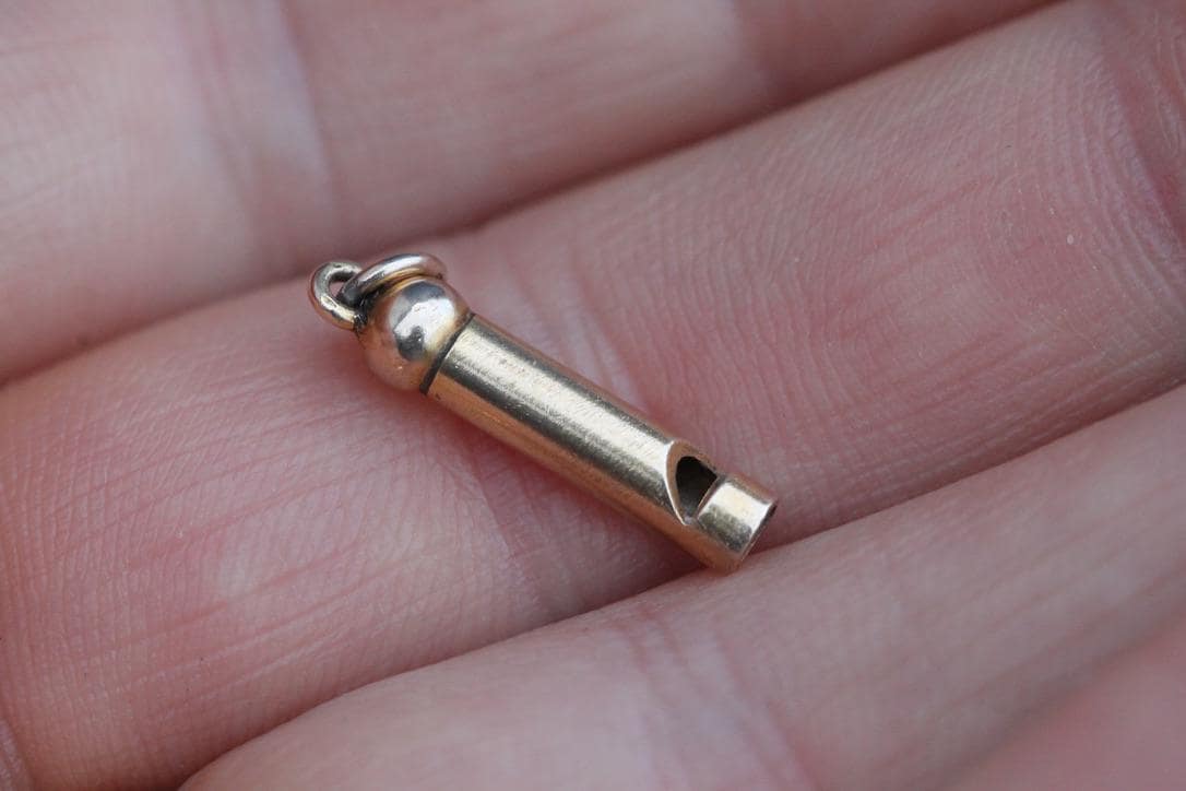 Vintage 9ct Yellow Gold Miniature Dog Whistle Charm