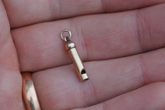 Vintage 9ct Yellow Gold Miniature Dog Whistle Charm