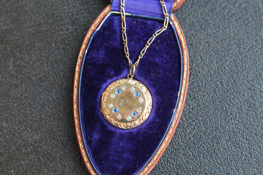 Antique 9ct Gold Paste Locket And Necklace Original Box, 15.75"