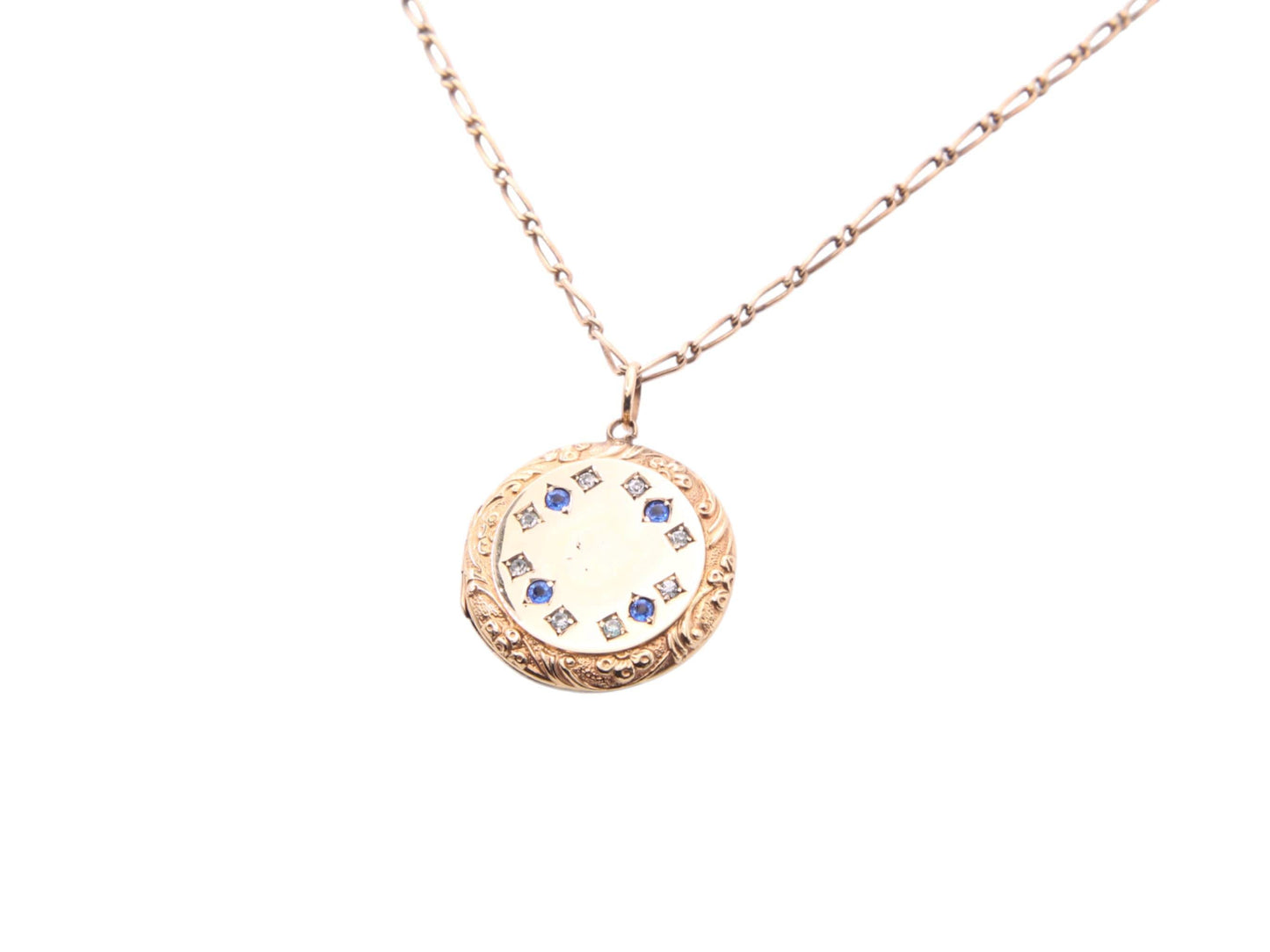 Antique 9ct Gold Paste Locket And Necklace Original Box, 15.75"