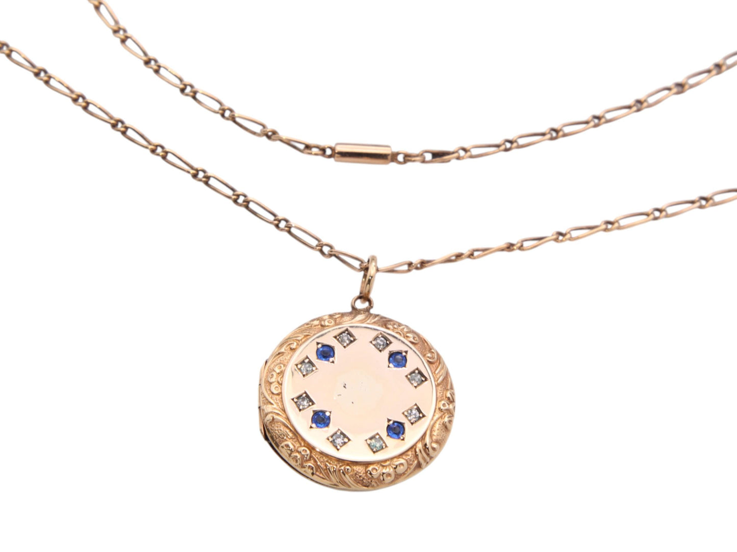 Antique 9ct Gold Paste Locket And Necklace Original Box, 15.75"