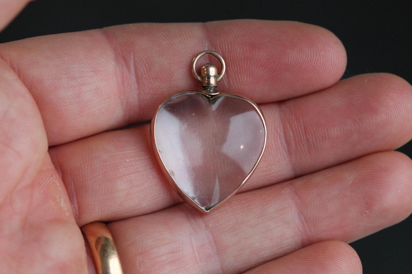 Antique 9ct Gold Heart Glass Locket Pendant, 1903