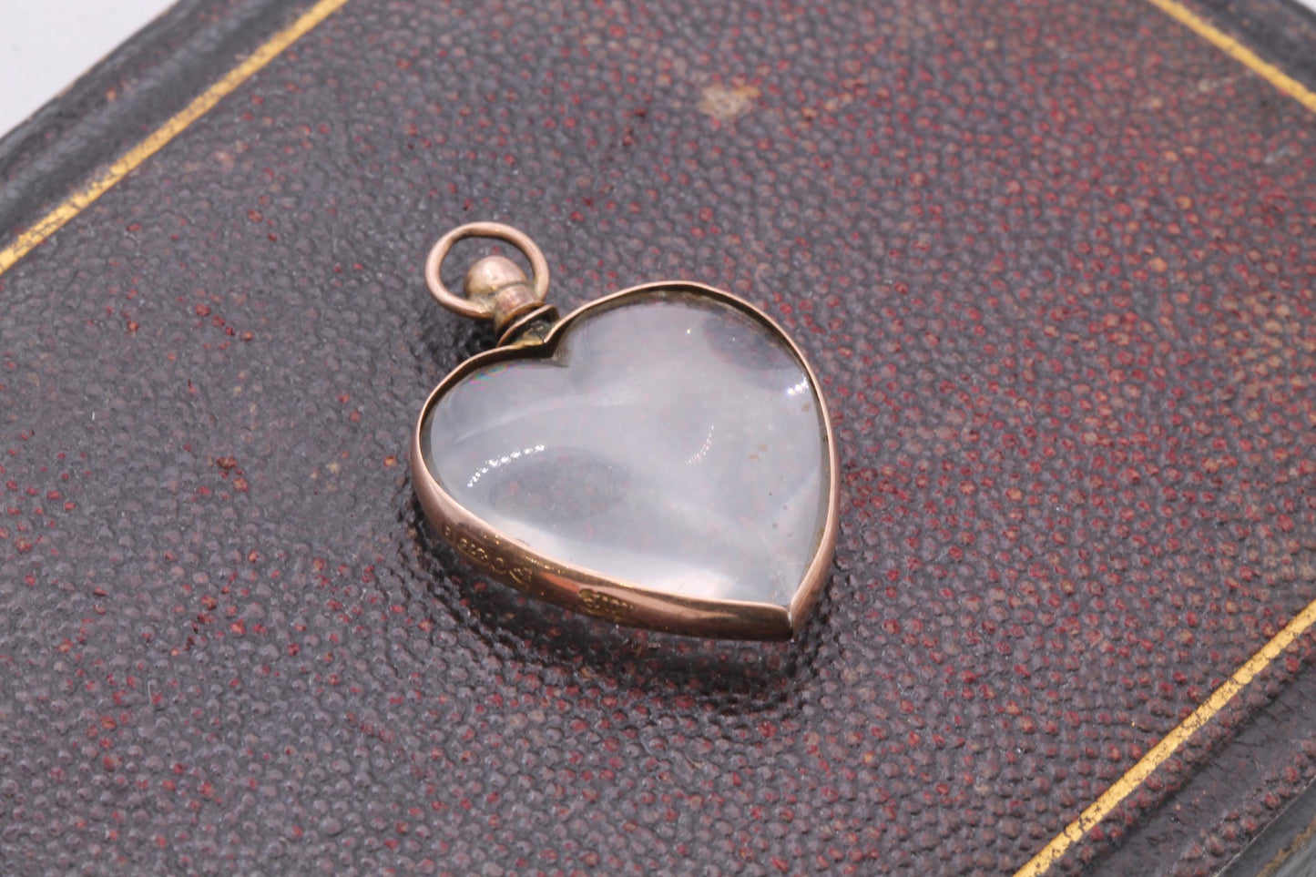 Antique 9ct Gold Heart Glass Locket Pendant, 1903