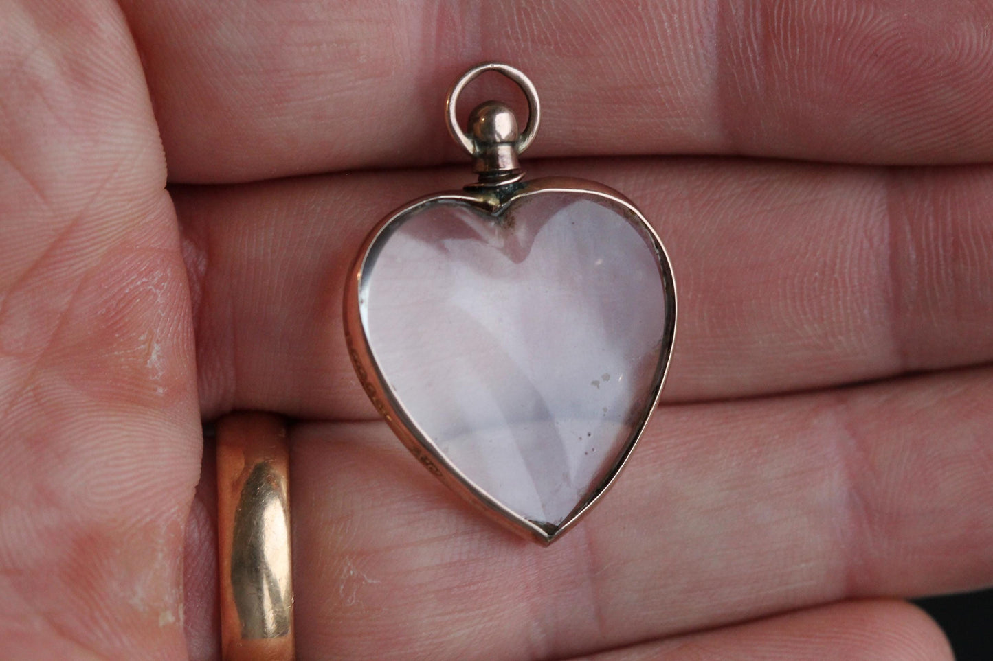 Antique 9ct Gold Heart Glass Locket Pendant, 1903