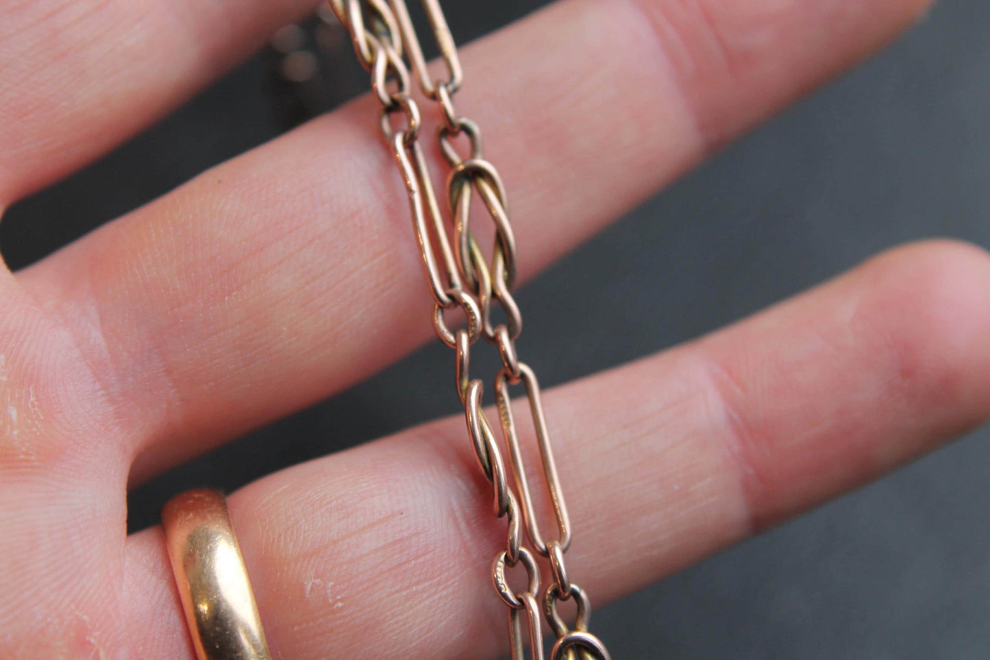 Antique 9ct Gold Trombone Double Albert Necklace, 15.375"