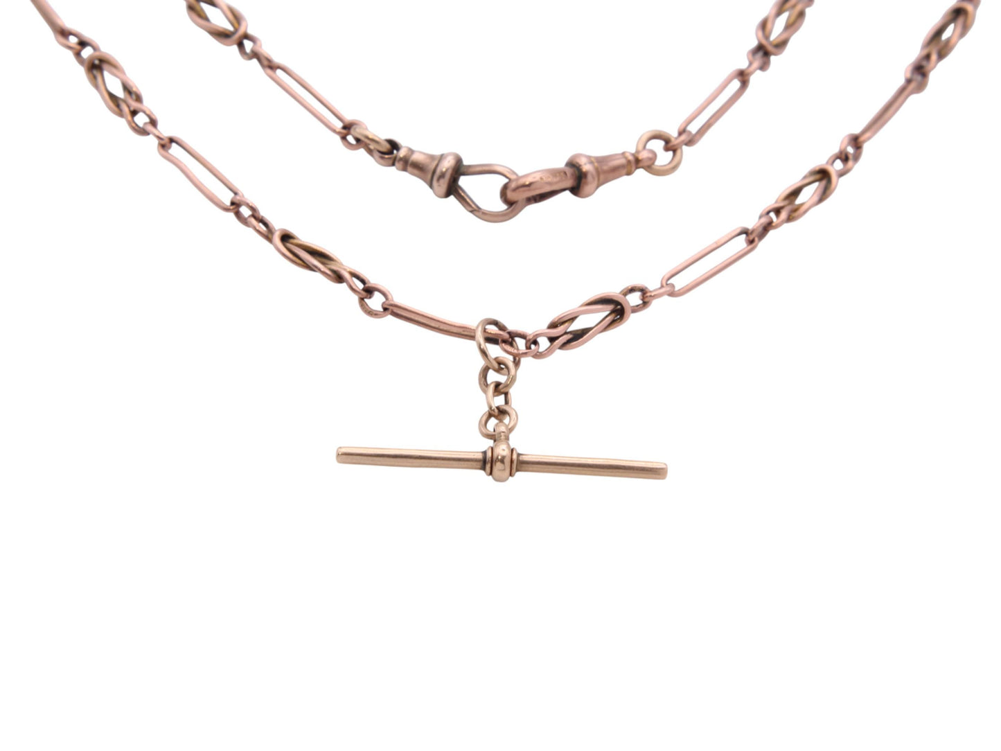Antique 9ct Gold Trombone Double Albert Necklace, 15.375"