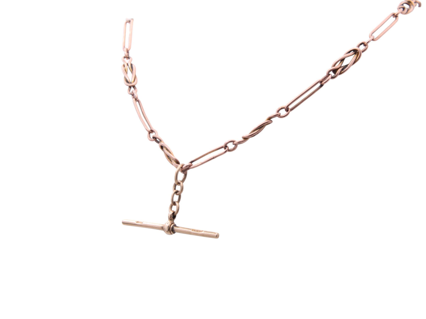 Antique 9ct Gold Trombone Double Albert Necklace, 15.375"