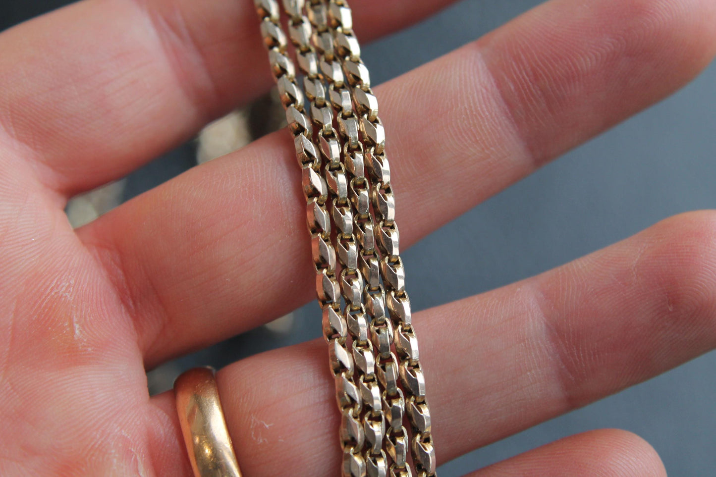 Antique 9ct Gold Tulip Link Long Guard Necklace Chain, 60"