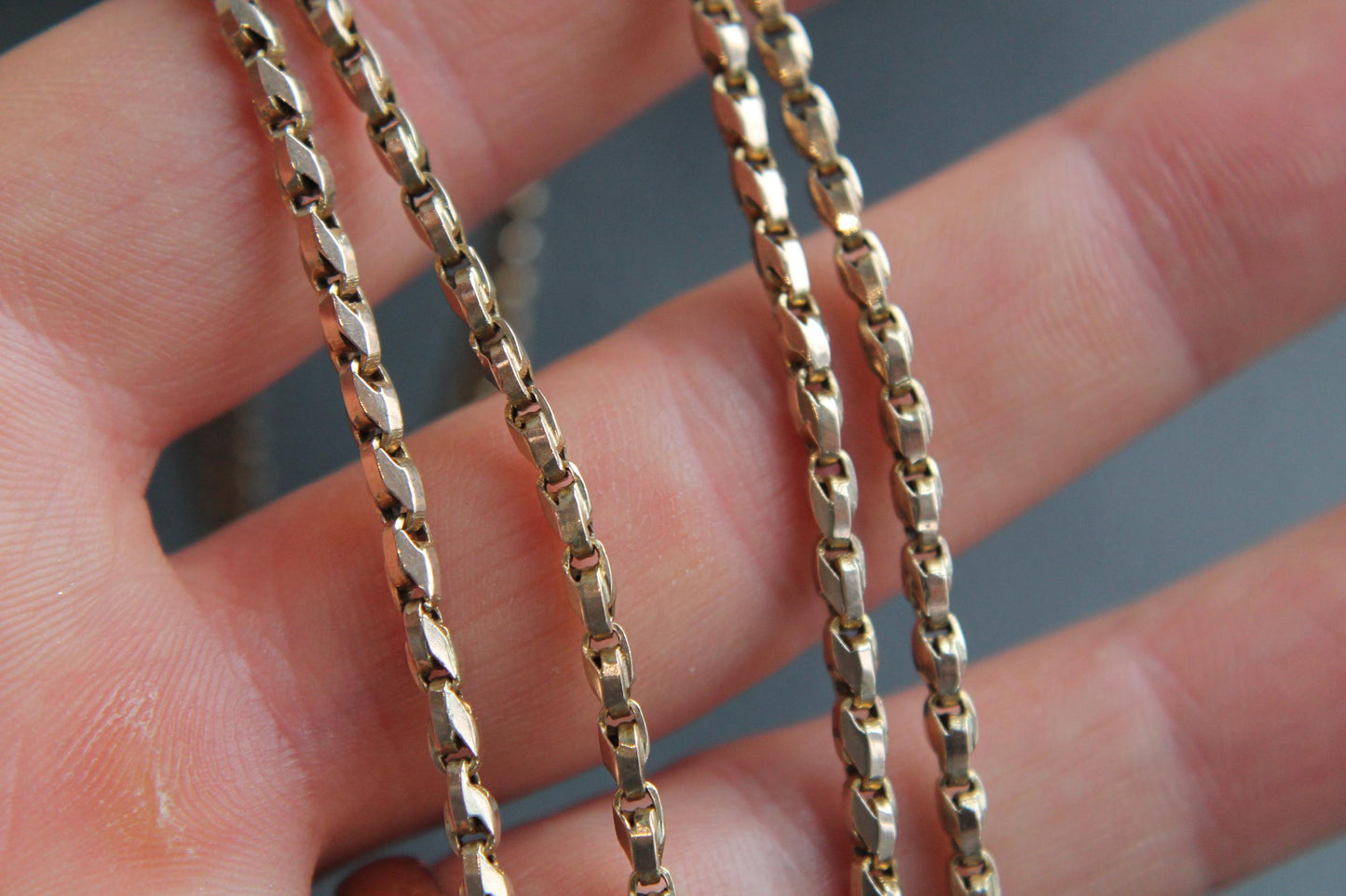 Antique 9ct Gold Tulip Link Long Guard Necklace Chain, 60"