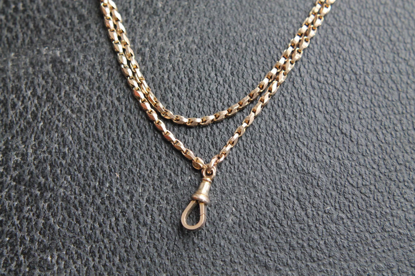 Antique 9ct Gold Tulip Link Long Guard Necklace Chain, 60"