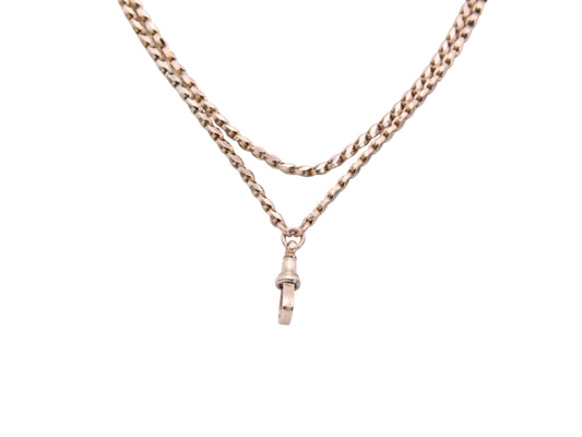 Antique 9ct Gold Tulip Link Long Guard Necklace Chain, 60"