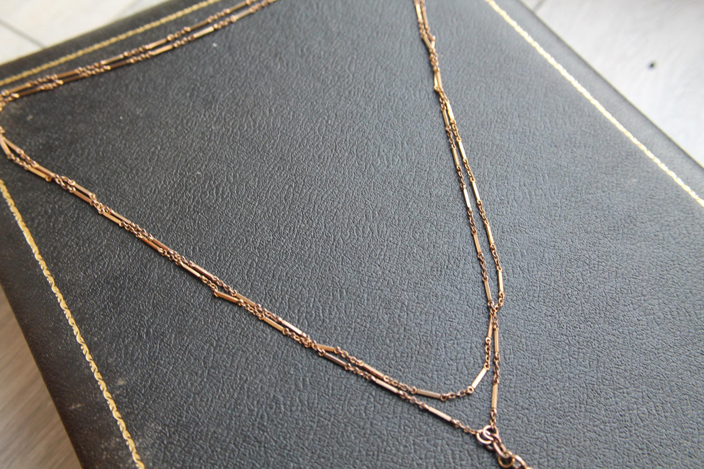 Antique 9ct Rolled Gold Bar Link Long Guard Necklace, 54"