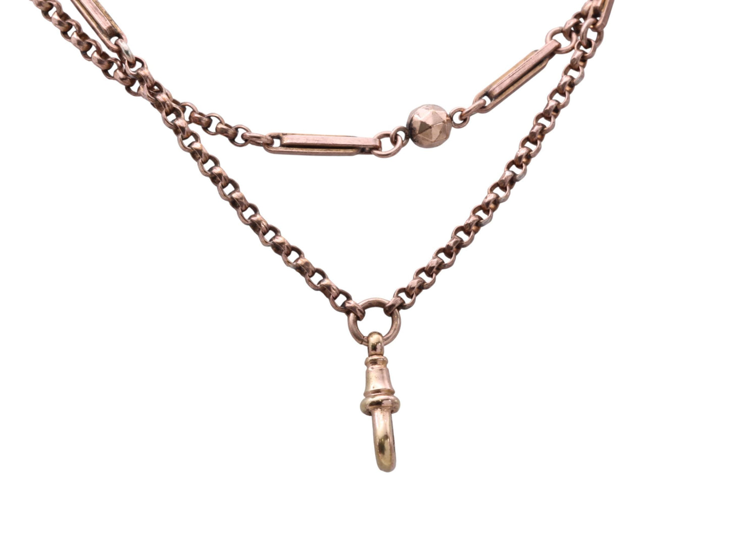 Antique-9ct-Rolled-Gold-Fetter-Ball-Long-Guard-Necklace,-51"