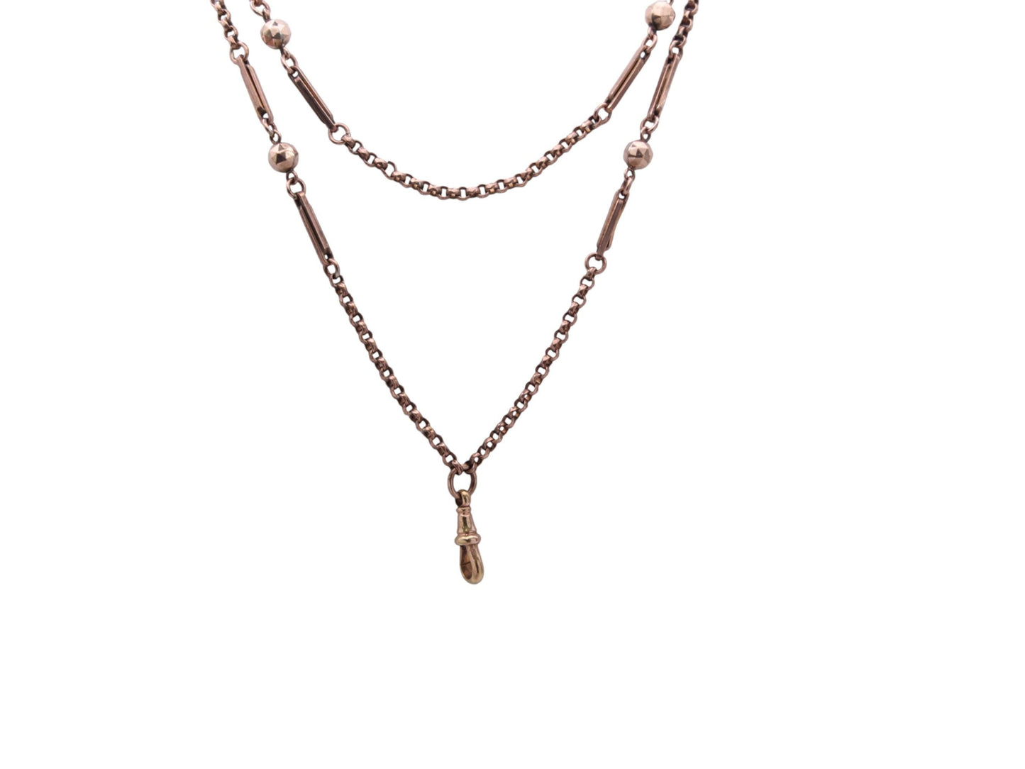 Antique 9ct Rolled Gold Fetter Ball Long Guard Necklace, 51"