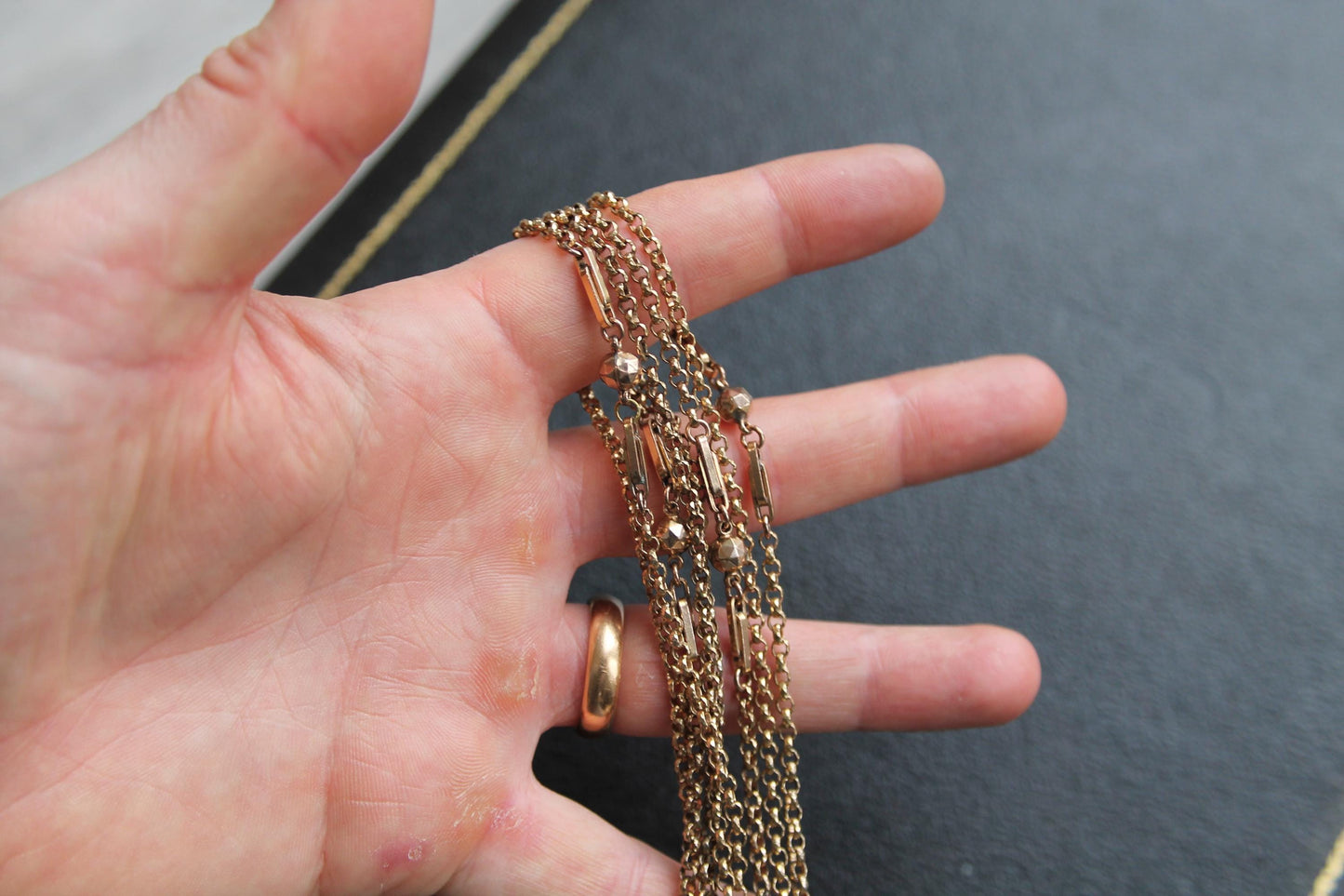 Antique 18ct Gold Filled Fetter Ball Link Long Guard, 53"