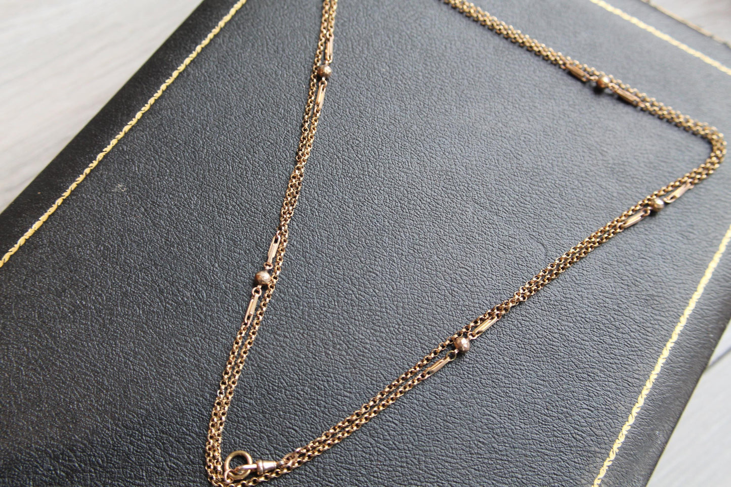 Antique 18ct Gold Filled Fetter Ball Link Long Guard, 53"