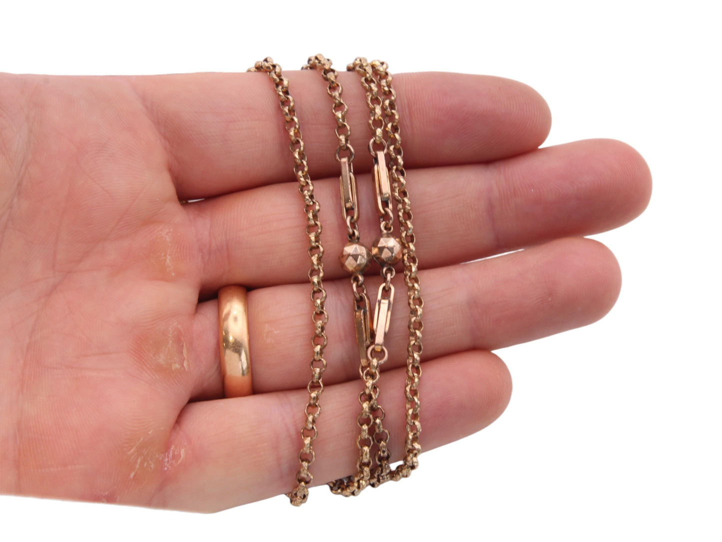 Antique 18ct Gold Filled Fetter Ball Link Long Guard, 53"