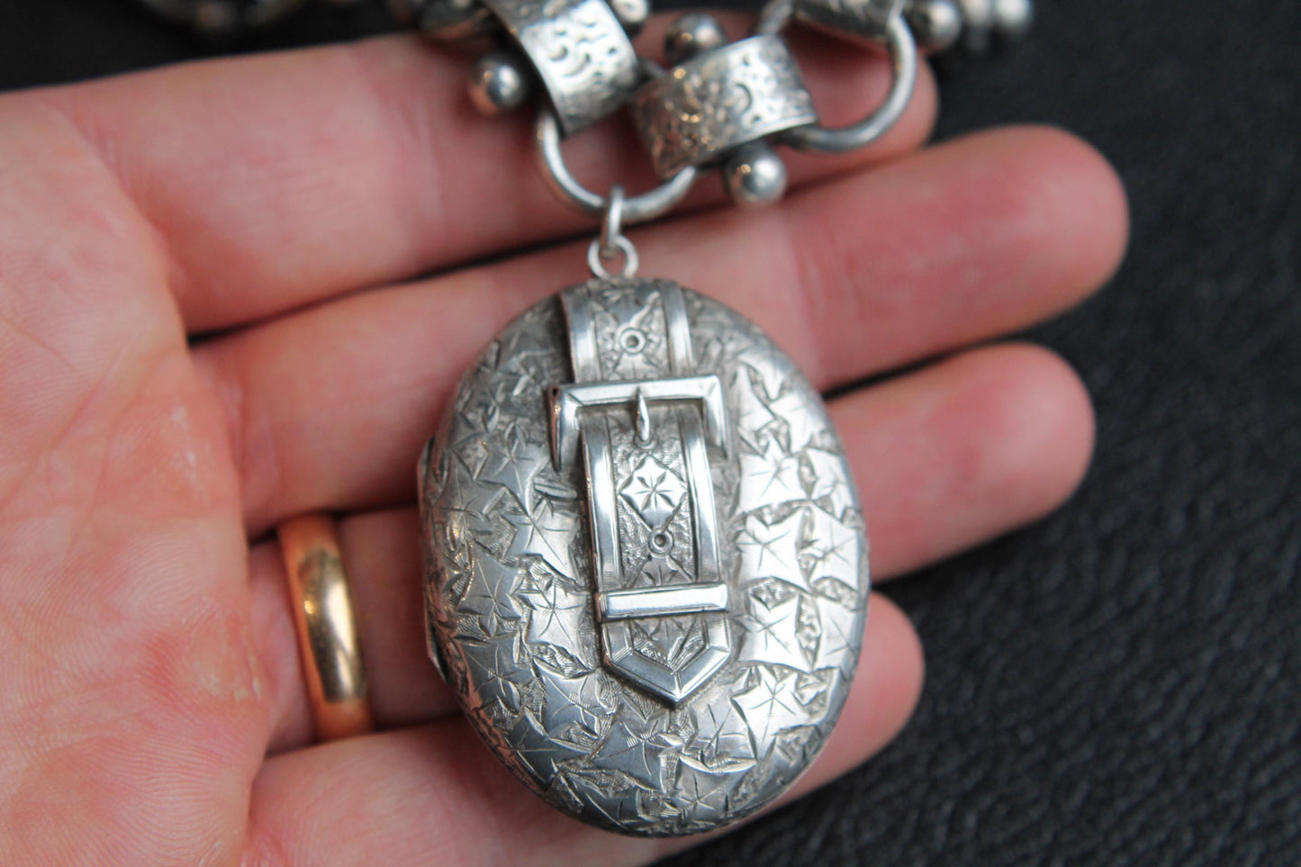 Antique Sterling Silver Bookchain Collar Locket Necklace, 18.5"