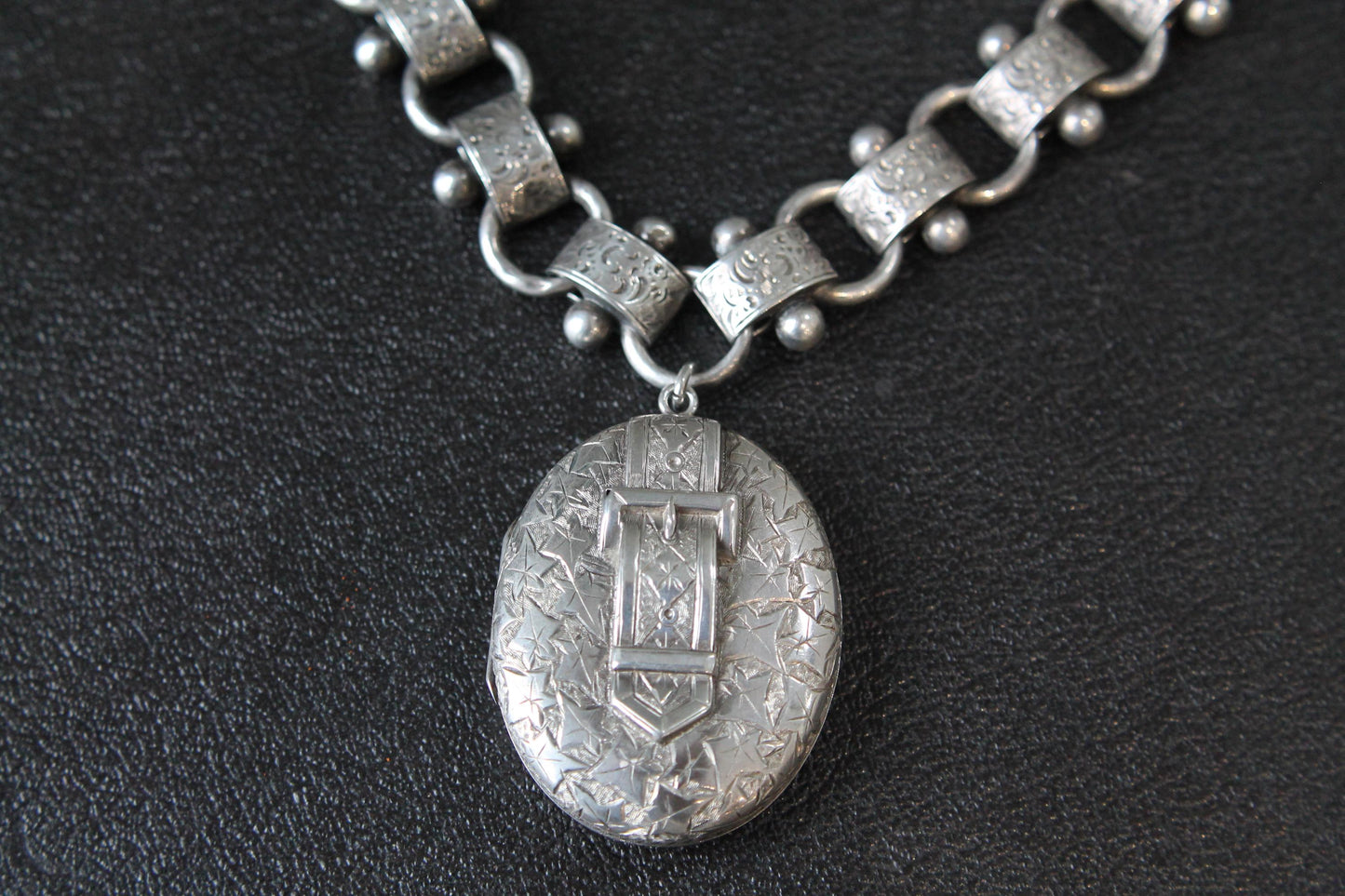 Antique Sterling Silver Bookchain Collar Locket Necklace, 18.5"