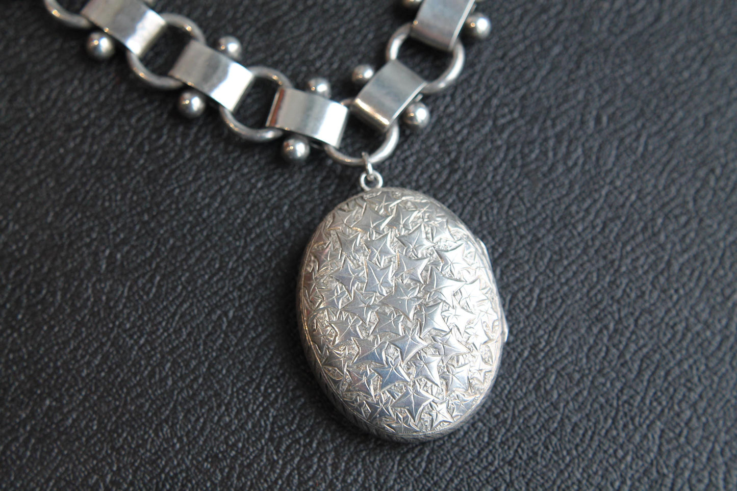 Antique Sterling Silver Bookchain Collar Locket Necklace, 18.5"