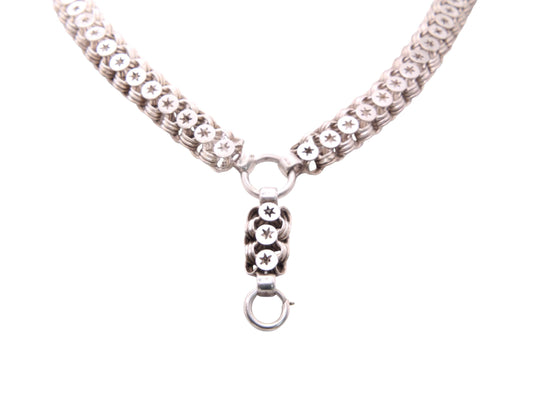 Antique Victorian Sterling Silver Star Link Bookchain Collar Necklace, 16.75"