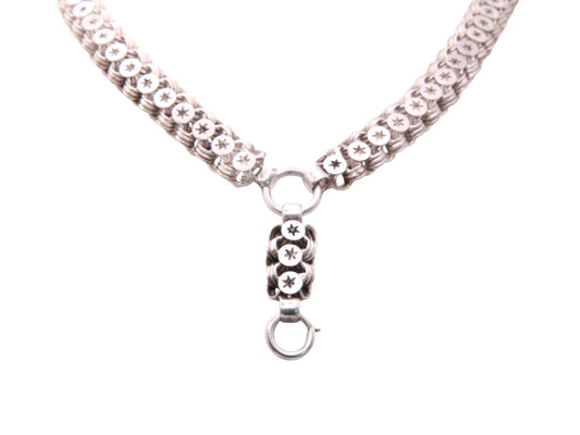 Antique Victorian Sterling Silver Star Link Bookchain Collar Necklace, 16.75"