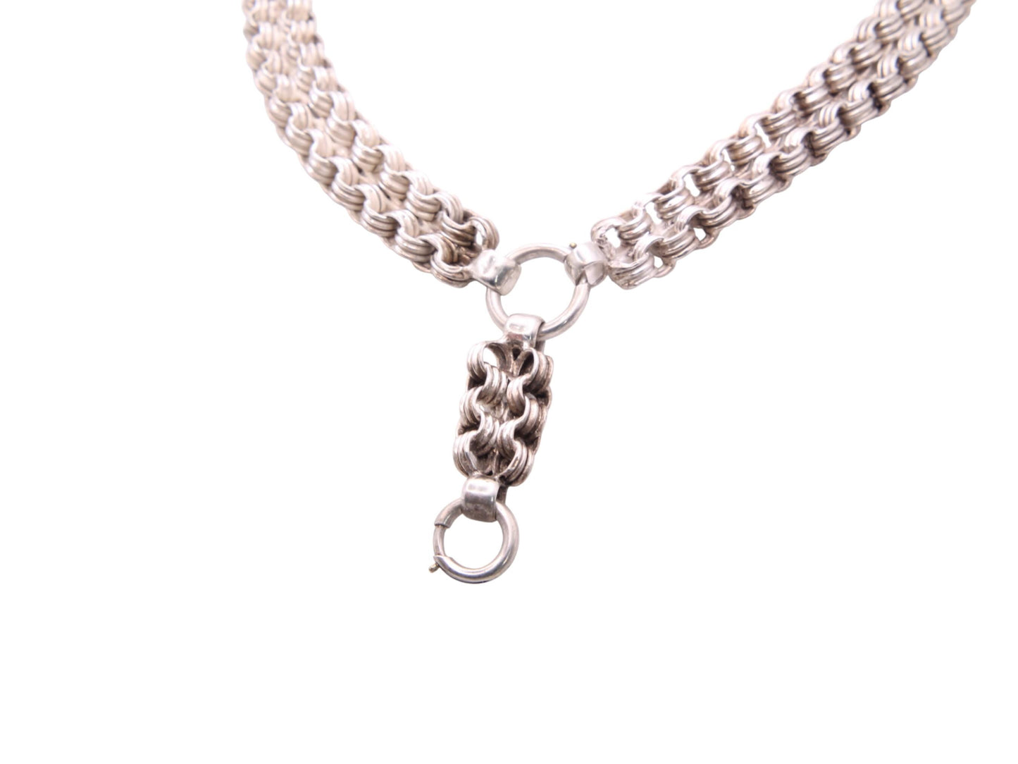 Antique Victorian Sterling Silver Star Link Bookchain Collar Necklace, 16.75"