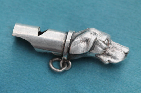 Antique Sterling Silver Pointer Dog Hunting Whistle, 1886