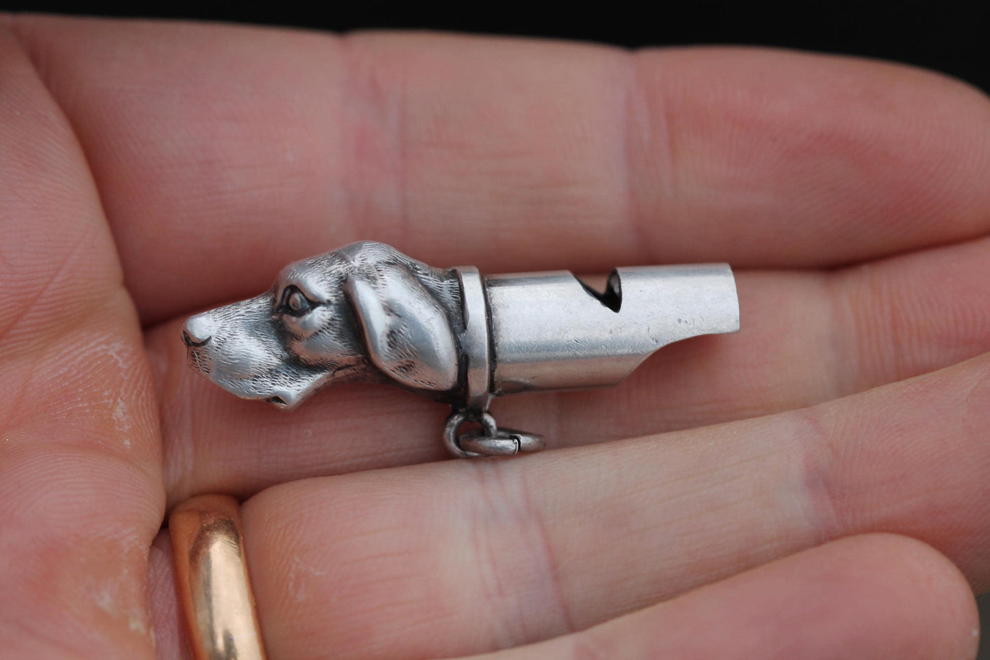 Antique Sterling Silver Pointer Dog Hunting Whistle, 1886