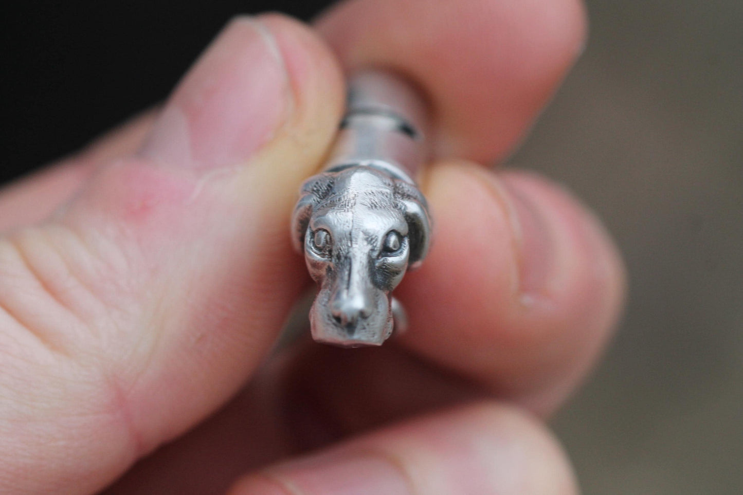 Antique Sterling Silver Pointer Dog Hunting Whistle, 1886