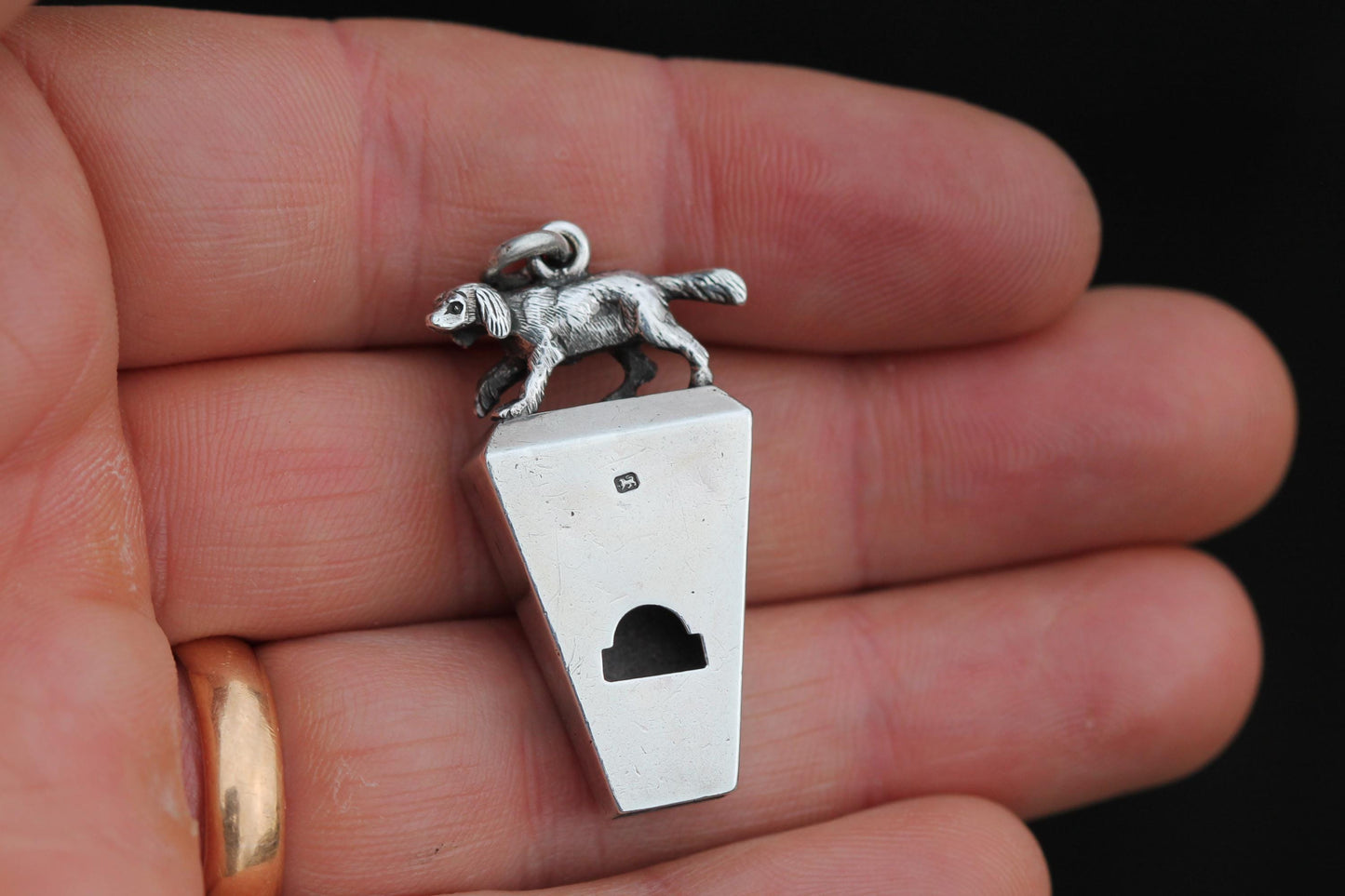 Antique Sterling Silver Hunting Dog Whistle, 1881