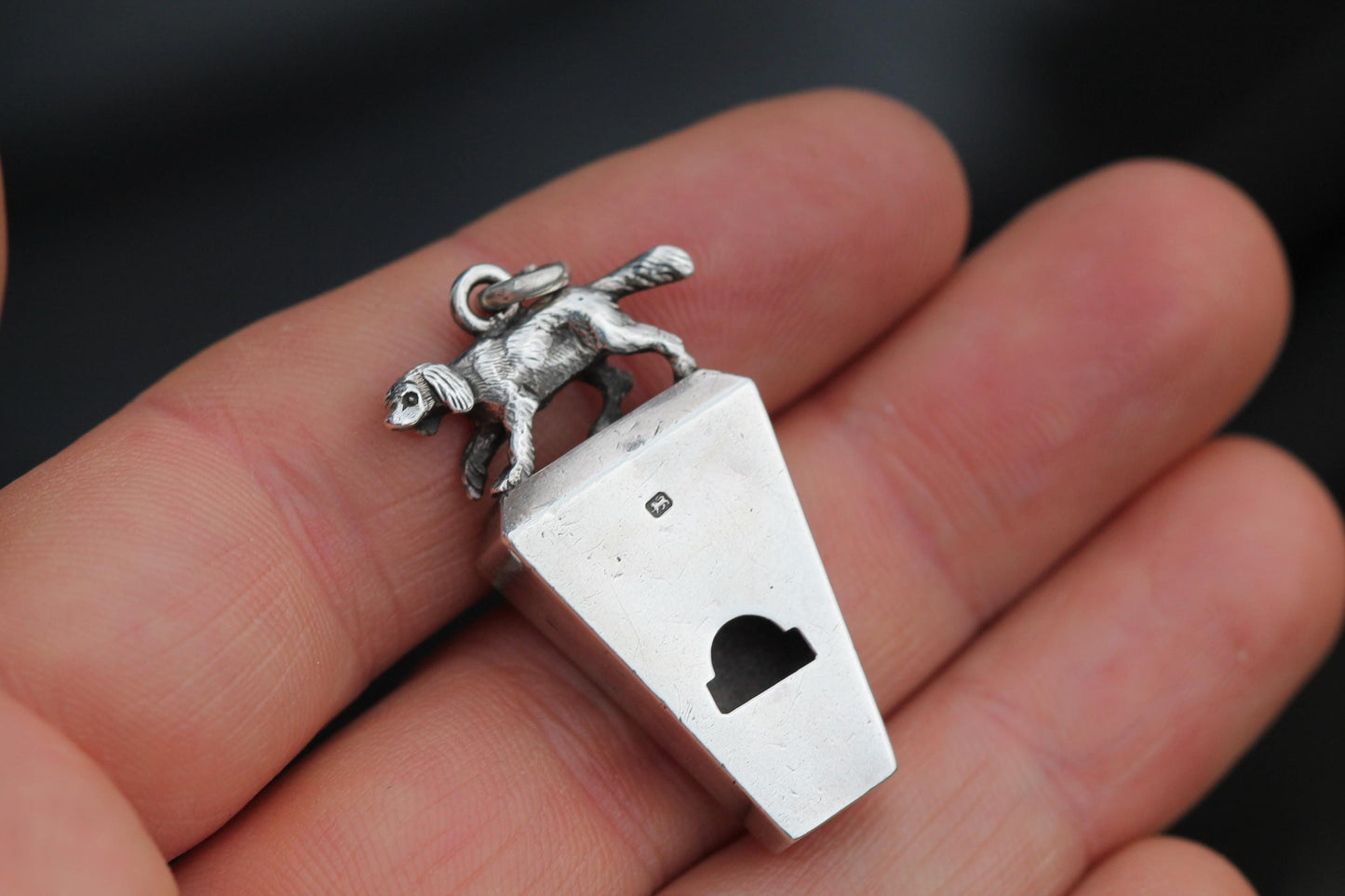 Antique Sterling Silver Hunting Dog Whistle, 1881