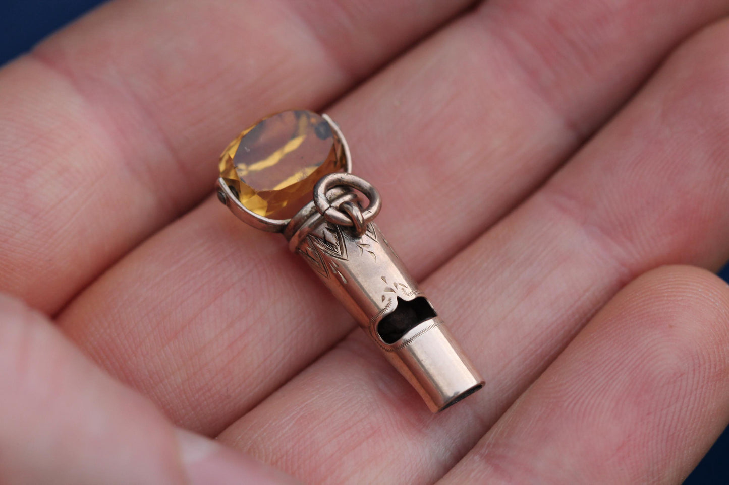 Antique 9ct Gold Citrine Spinner Whistle