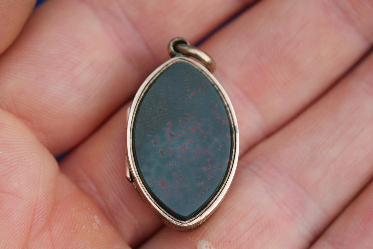 Antique 9ct Gold Bloodstone Chased Forget Me Not Locket