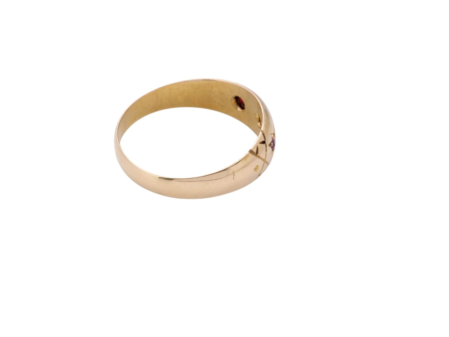 Antique 18ct Gold Diamond Ruby Gypsy Set Ring, 1908
