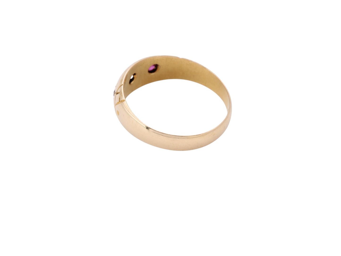 Antique 18ct Gold Diamond Ruby Gypsy Set Ring, 1908