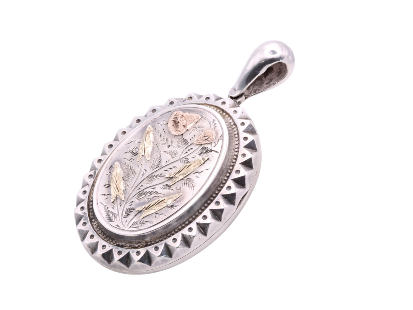 Antique Sterling Silver & 9ct Gold Aesthetic Tulip Locket, 1881
