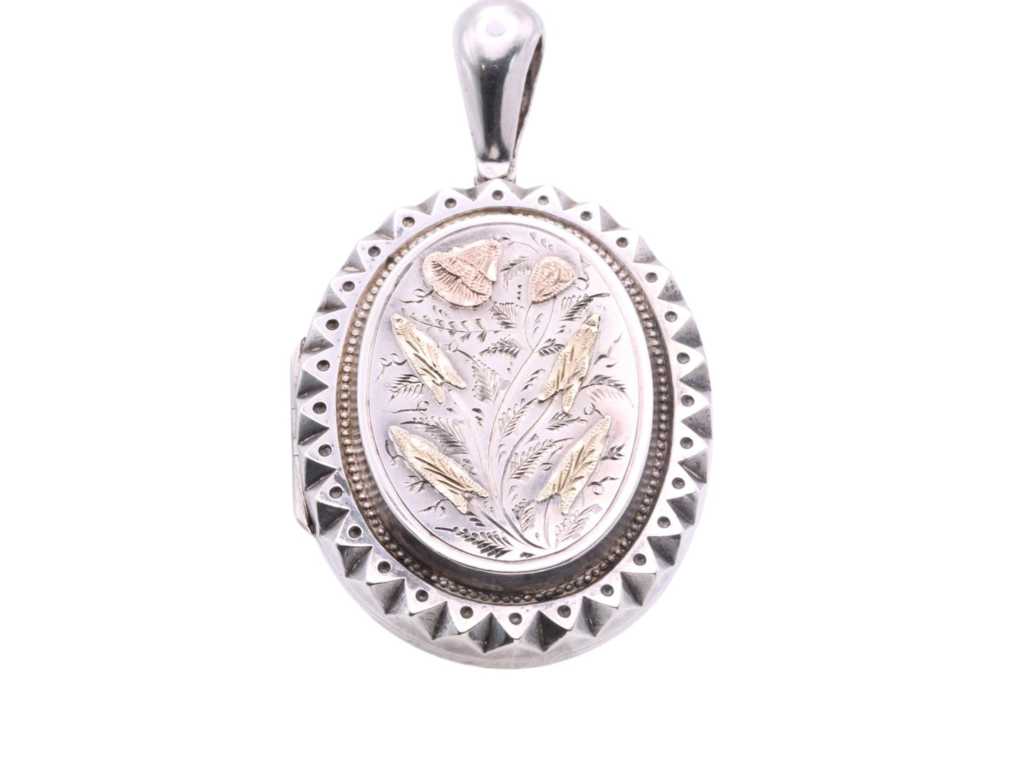 Antique Sterling Silver & 9ct Gold Aesthetic Tulip Locket, 1881