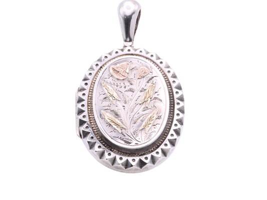 Antique Sterling Silver & 9ct Gold Aesthetic Tulip Locket, 1881