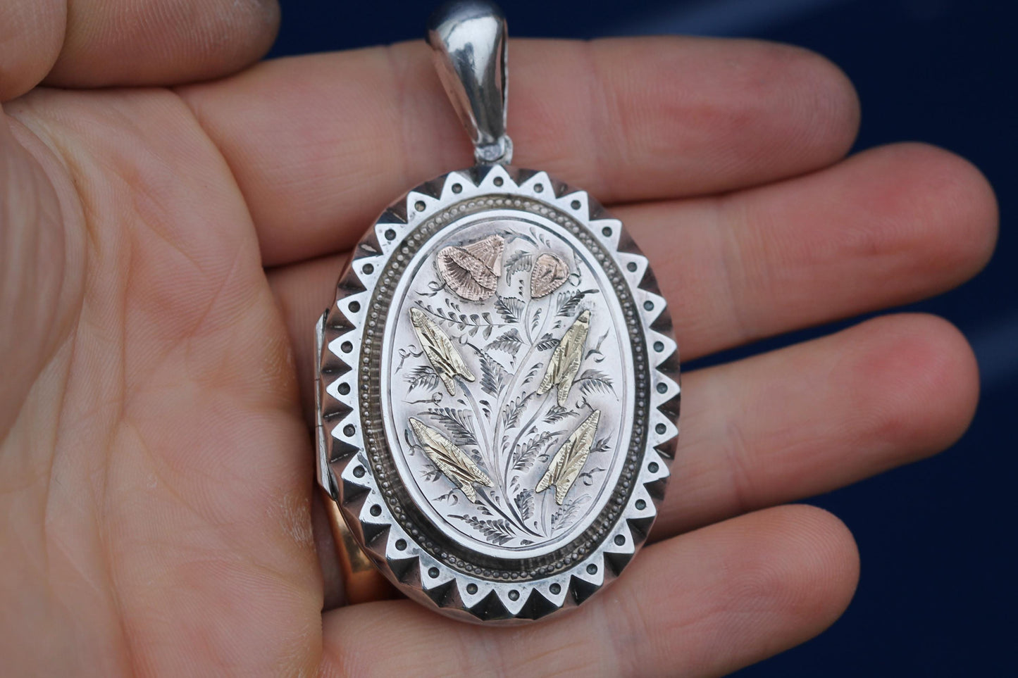 Antique Sterling Silver & 9ct Gold Aesthetic Tulip Locket, 1881