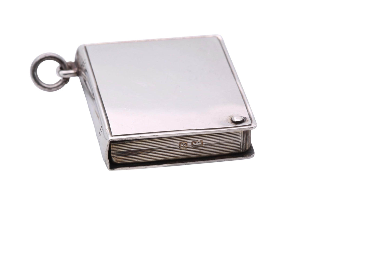 Antique Sterling Silver Book Shaped Pendant Stamp Case, 1903