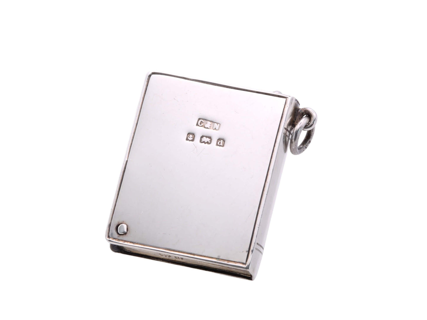 Antique Sterling Silver Book Shaped Pendant Stamp Case, 1903