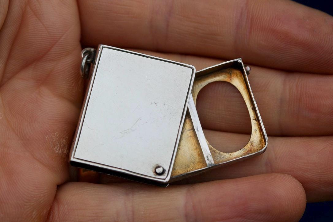 Antique Sterling Silver Book Shaped Pendant Stamp Case, 1903