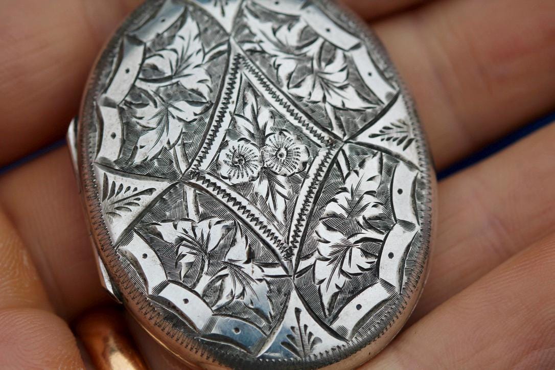 Antique Sterling Silver Chased Forget Me Not Locket