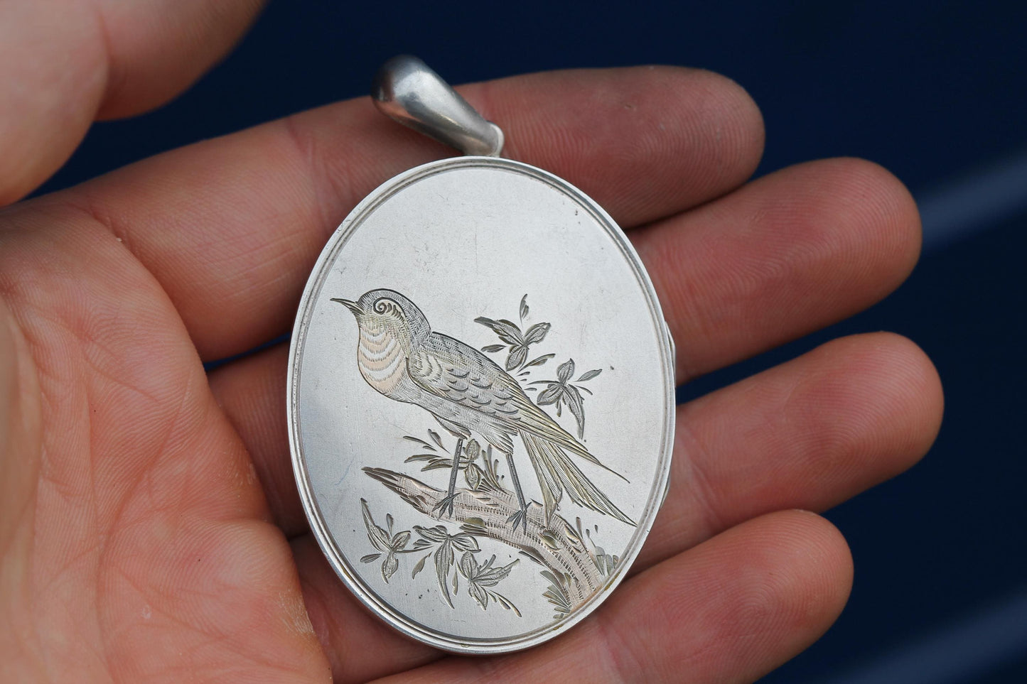 Antique Sterling Silver 3 Colour Gold Robin Locket, c.1880